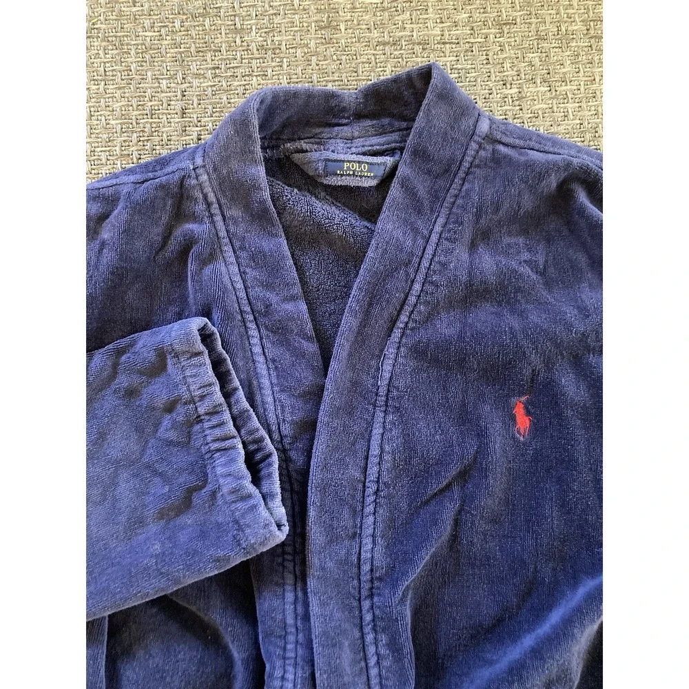 Polo Ralph Lauren Heavy Robe Men's S/M Blue Terry Cotton Bathrobe Belted Lounge